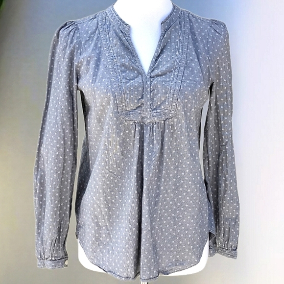 LOFT Tops - LOFT Gray Pin Stripe and Daisies V-Neck Blouse Sz XS
